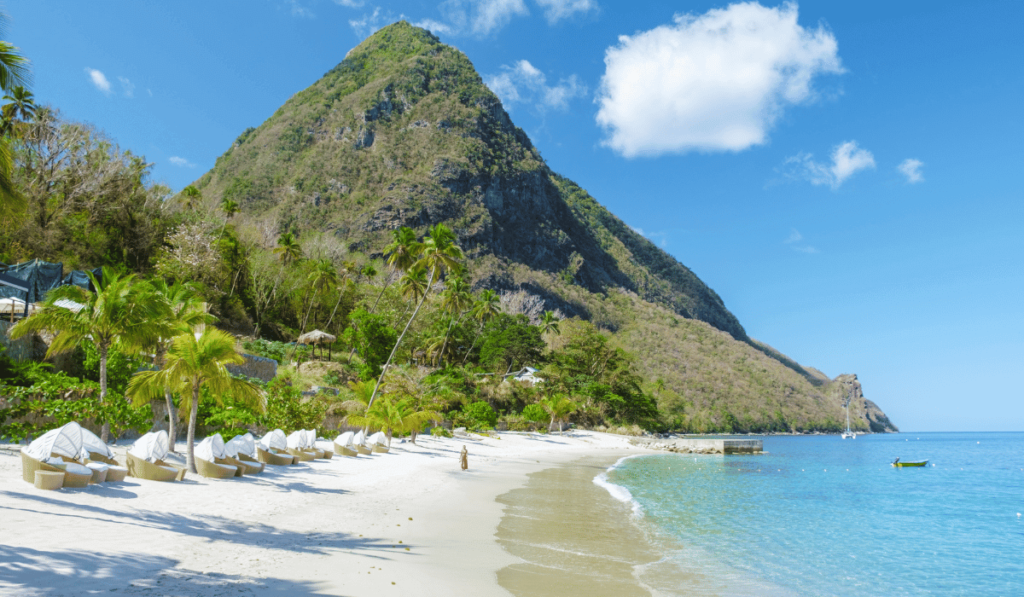Sugar Beach (between the Pitons) - A stunning beach with views of the iconic Piton mountains.